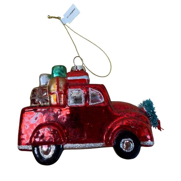 Vintage-Style Red Glass Truck Christmas Ornament Tree Creative Co-Op Farmhouse - Picture 2 of 8